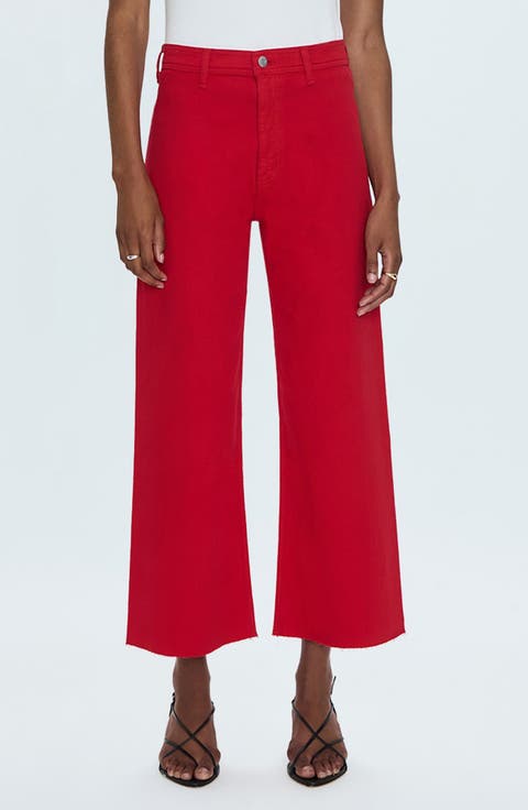 Penny Crop High Waist Raw Hem Wide Leg Jeans