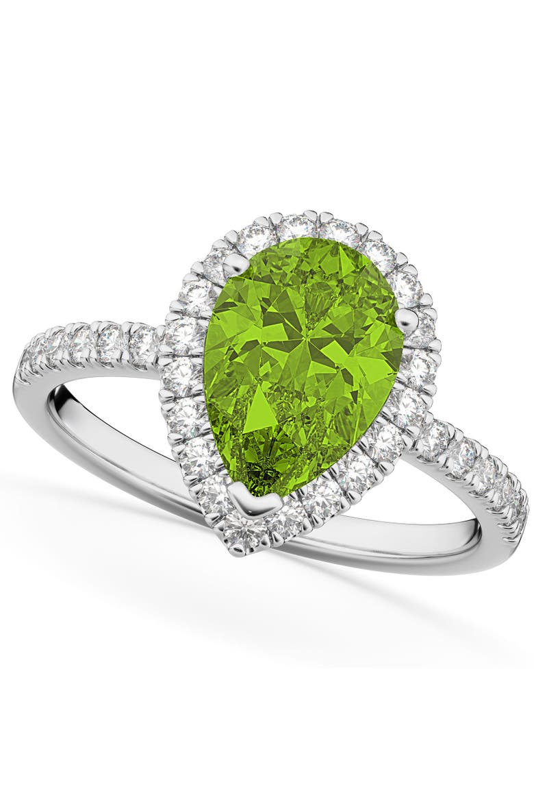 Pear Cut Halo Peridot & Diamond Engagement Ring 14K, Main, color, 1.91ct/White Gold