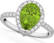 ALLUREZ Pear Cut Halo Peridot & Diamond Engagement Ring 14K