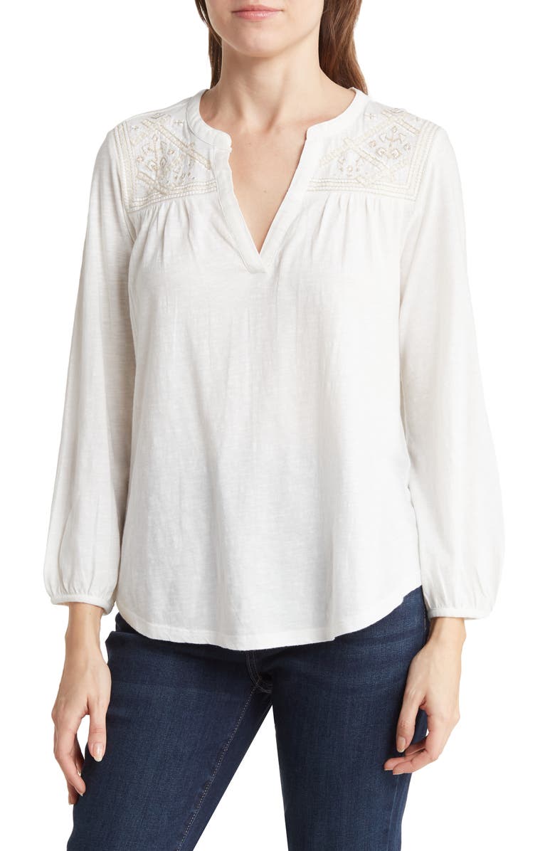 Lucky Brand Tonal Embroidered Yoke Top, Main, color,