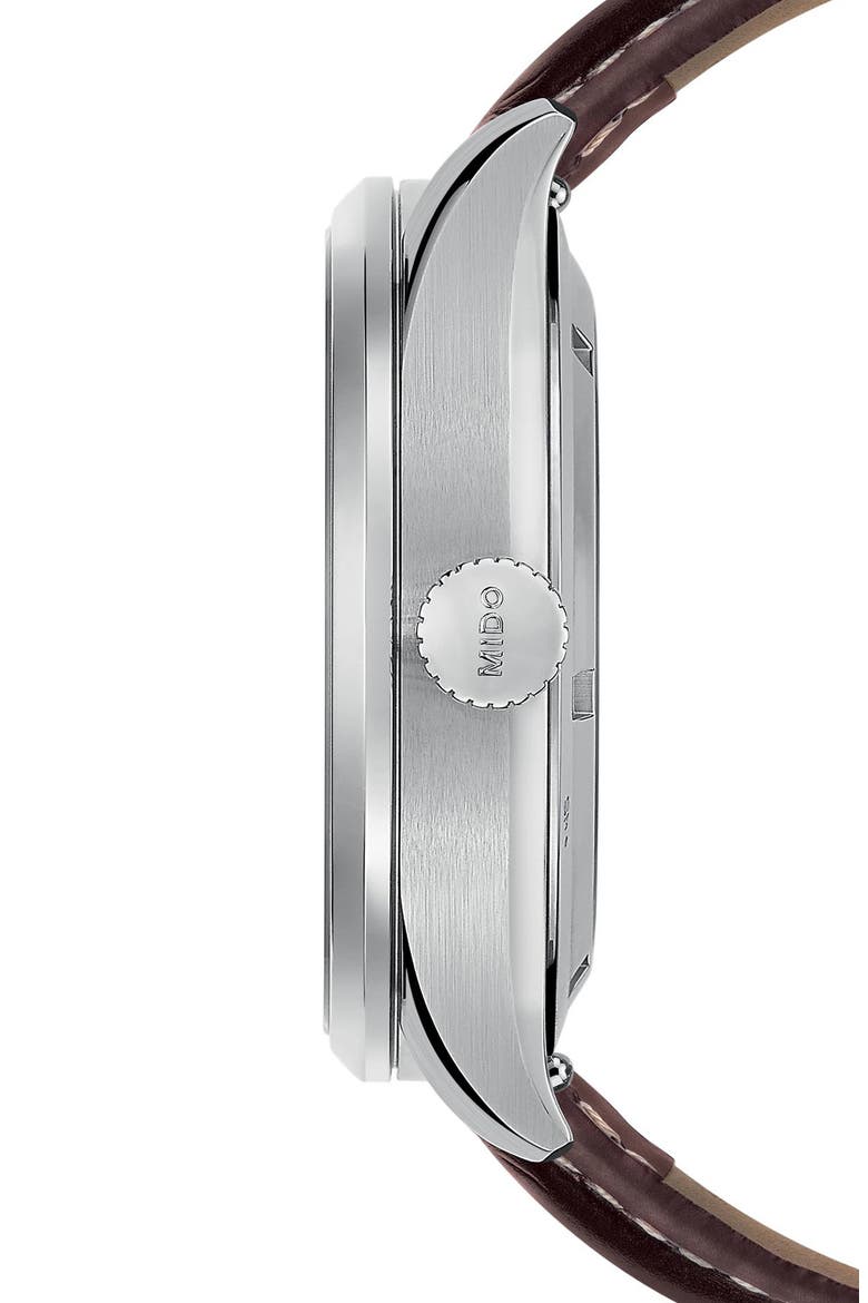 Multifort Leather Strap Watch, 42mm, Alternate, color, SILVER