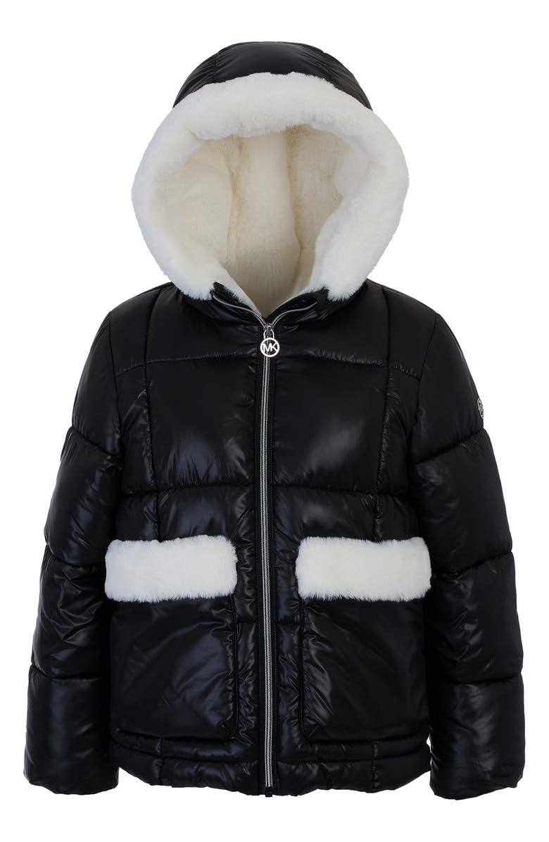 Michael Kors Kids' Double Pocket Faux Fur Lined Parka, Main, color, Black
