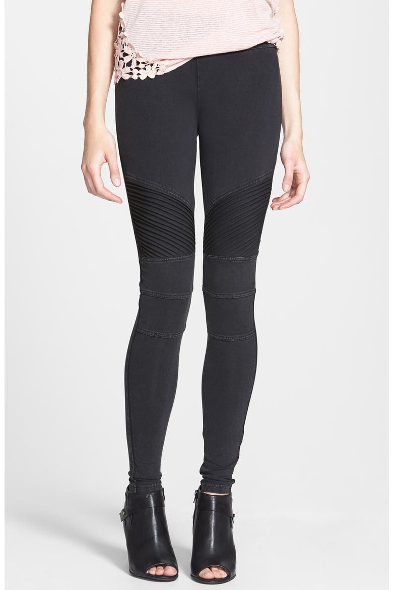 High Waist Seamed Moto Leggings, Main, color, BLACK