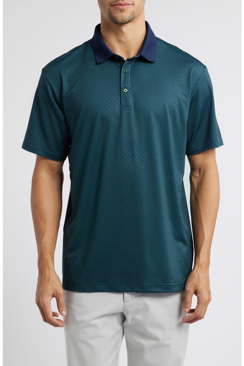Evan Diamond Print Golf Polo, Main, color, MIDNIGHT NAVY