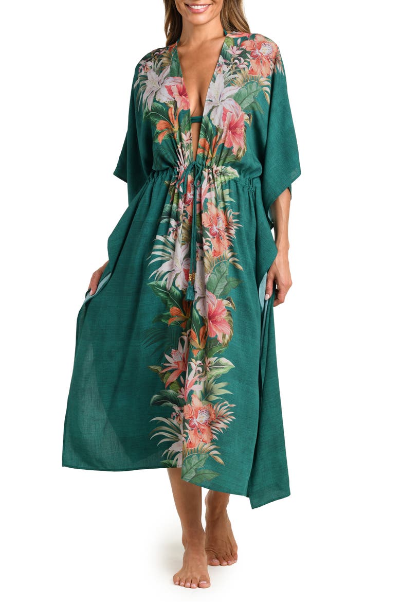 Courtyard Palms Tie Waist Kimono Cover-Up, Main, color, JUNGLE
