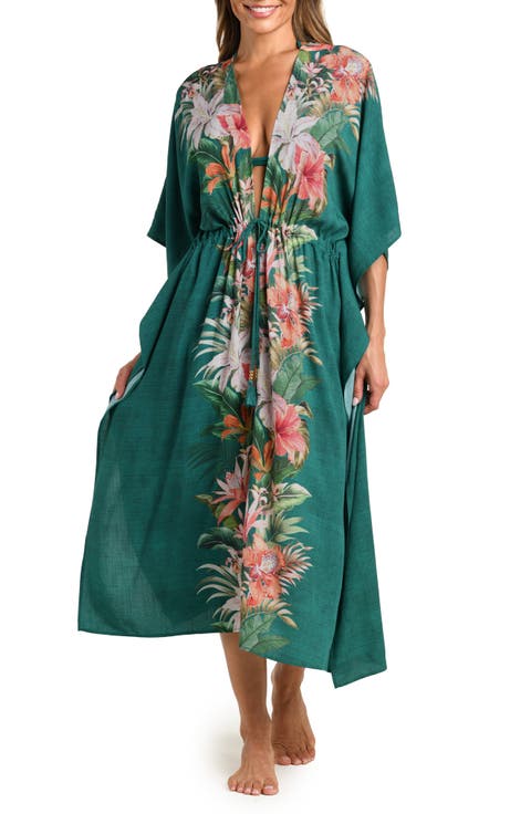 Courtyard Palms Tie Waist Kimono Cover-Up