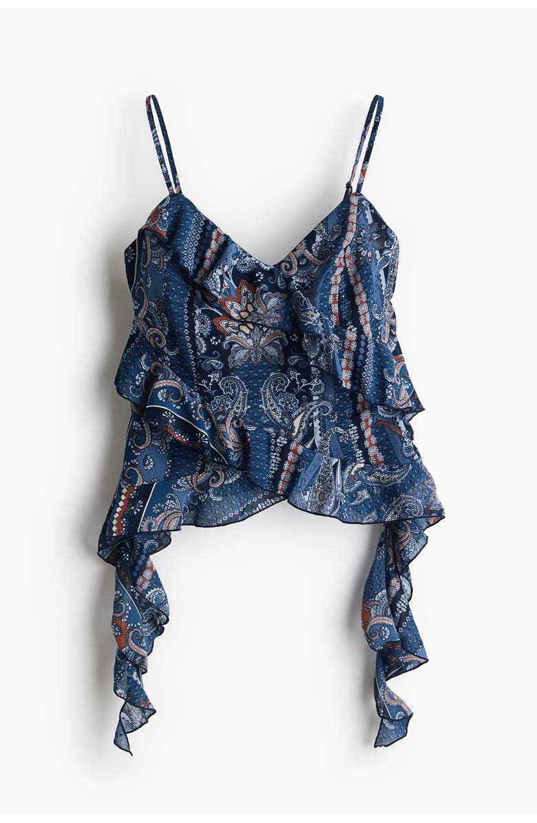 H&M Flounced Strappy Top, Main, color, Dark Blue/Paisley