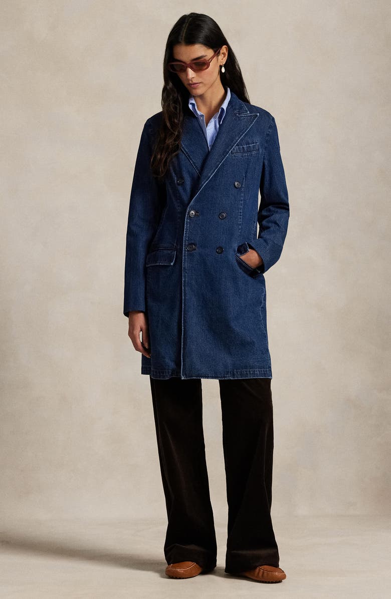 Polo Ralph Lauren Rigid Denim Double Breasted Coat, Alternate, color, Anisea Wash