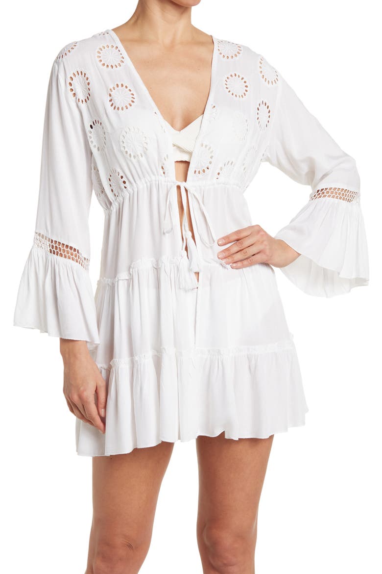 Open Front Eyelet Lace Cover-Up, Main, color, WHITE