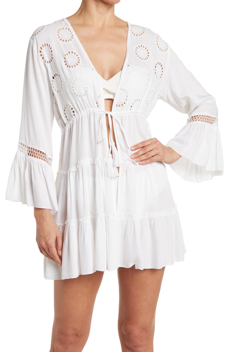 BOHO ME Open Front Eyelet Lace Cover-Up, Main, color, White