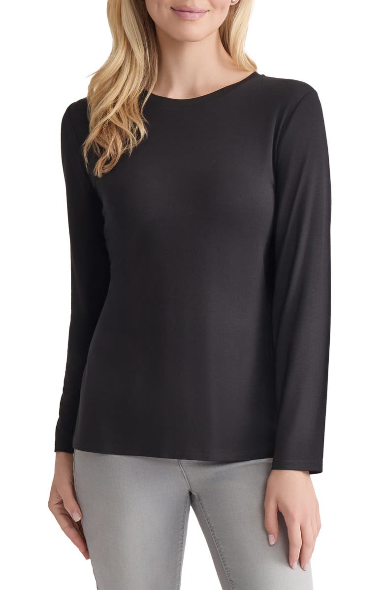 Jones New York Crewneck Long Sleeve T-Shirt, Main, color, Jones Black