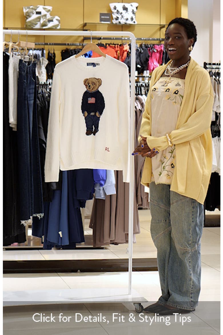 Polo Bear Embroidered Linen & Cotton Crewneck Sweater video