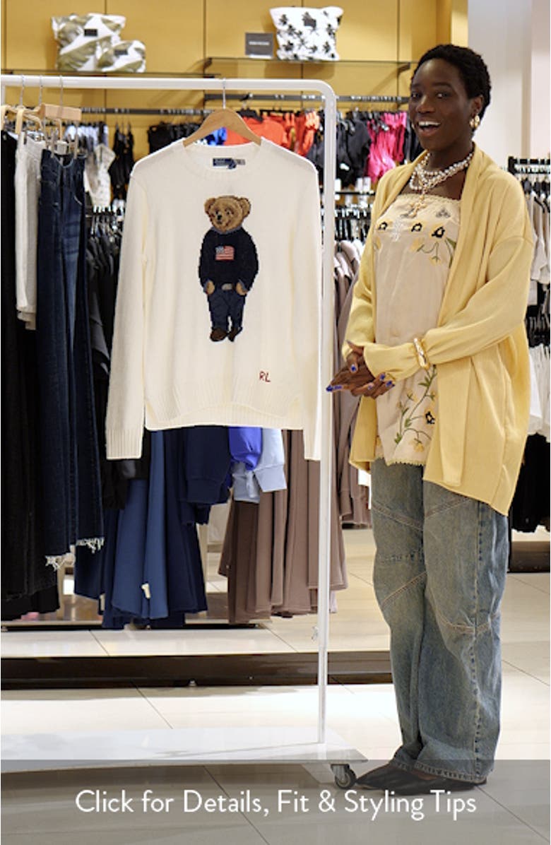 Polo Bear Embroidered Linen & Cotton Crewneck Sweater, sales video thumbnail