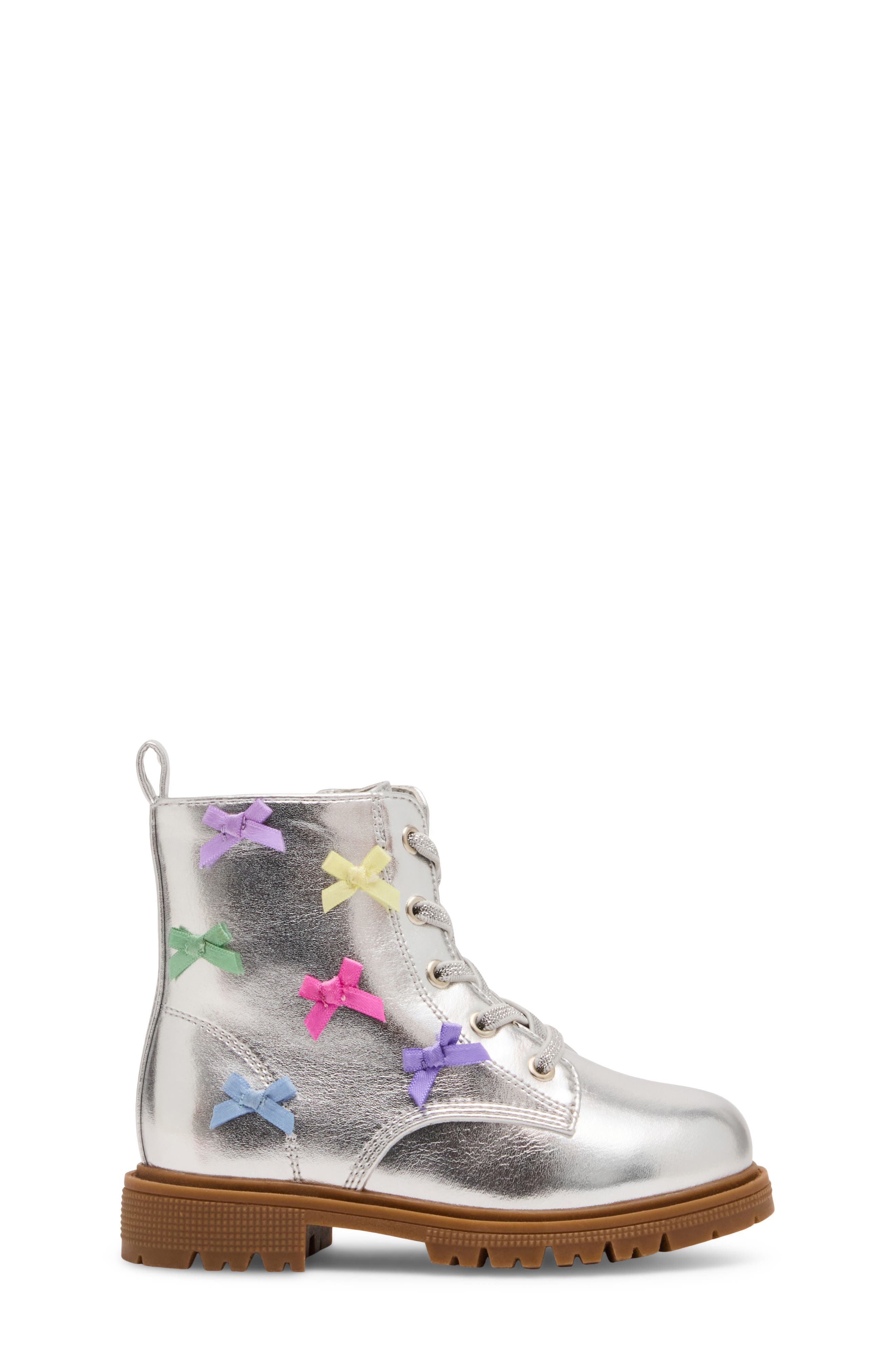 Kids' Fleur Faux Leather Boot, Alternate, color, SILVER