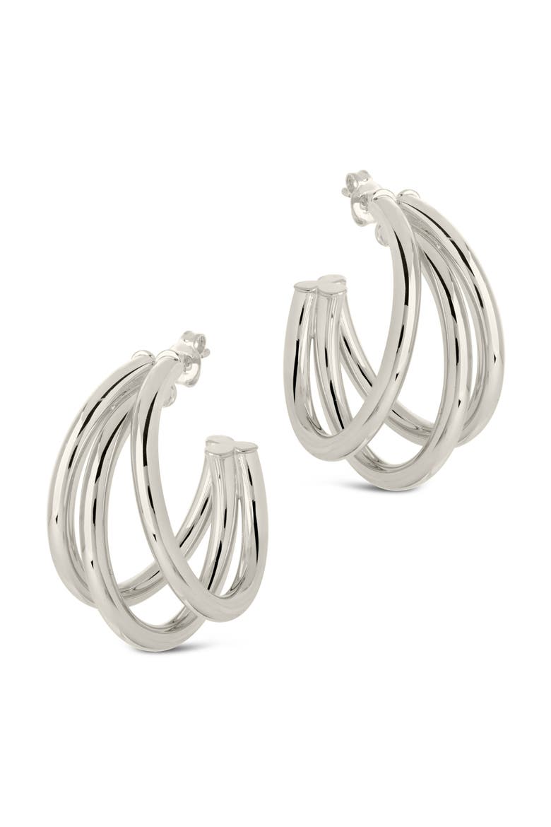 Three Row Hoop Earrings, Alternate, color, SILVER