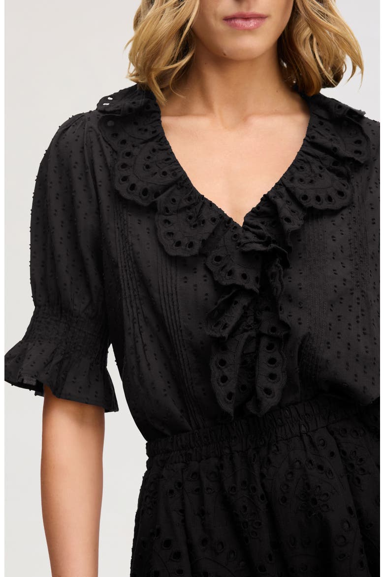 Flounce Ruffle Cotton Top, Alternate, color, TRUE BLACK