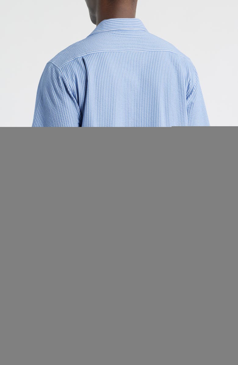 Daniel Buchler Pinstripe Seersucker Pajama Camp Shirt, Alternate, color, Blue Stripe
