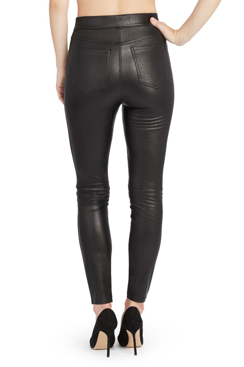 Faux Leather-Like Ankle Skinny Pants, Alternate, color, NOIR