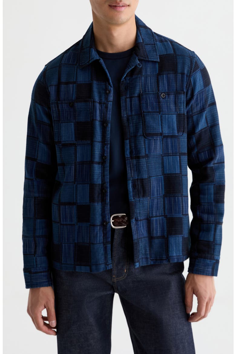 Louis Patchwork Cotton Camp Shirt, Main, color, COBALT CLUB