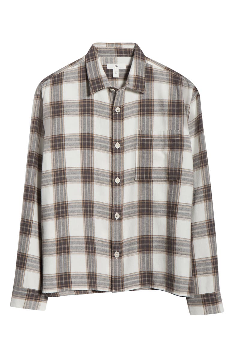 BP. Check Boxy Cotton Flannel Button-Up Shirt, Alternate, color, Ivory Brody Plaid