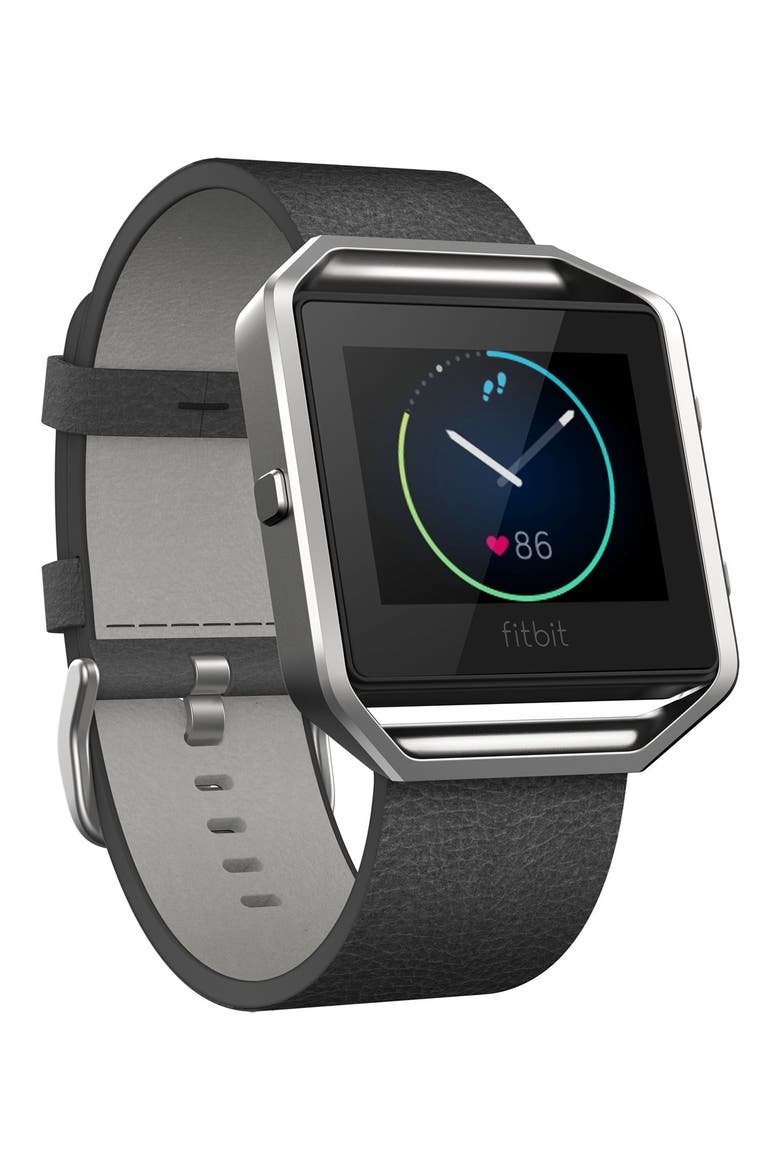 Blaze Leather Smart Watch Band, Alternate, color, BLACK