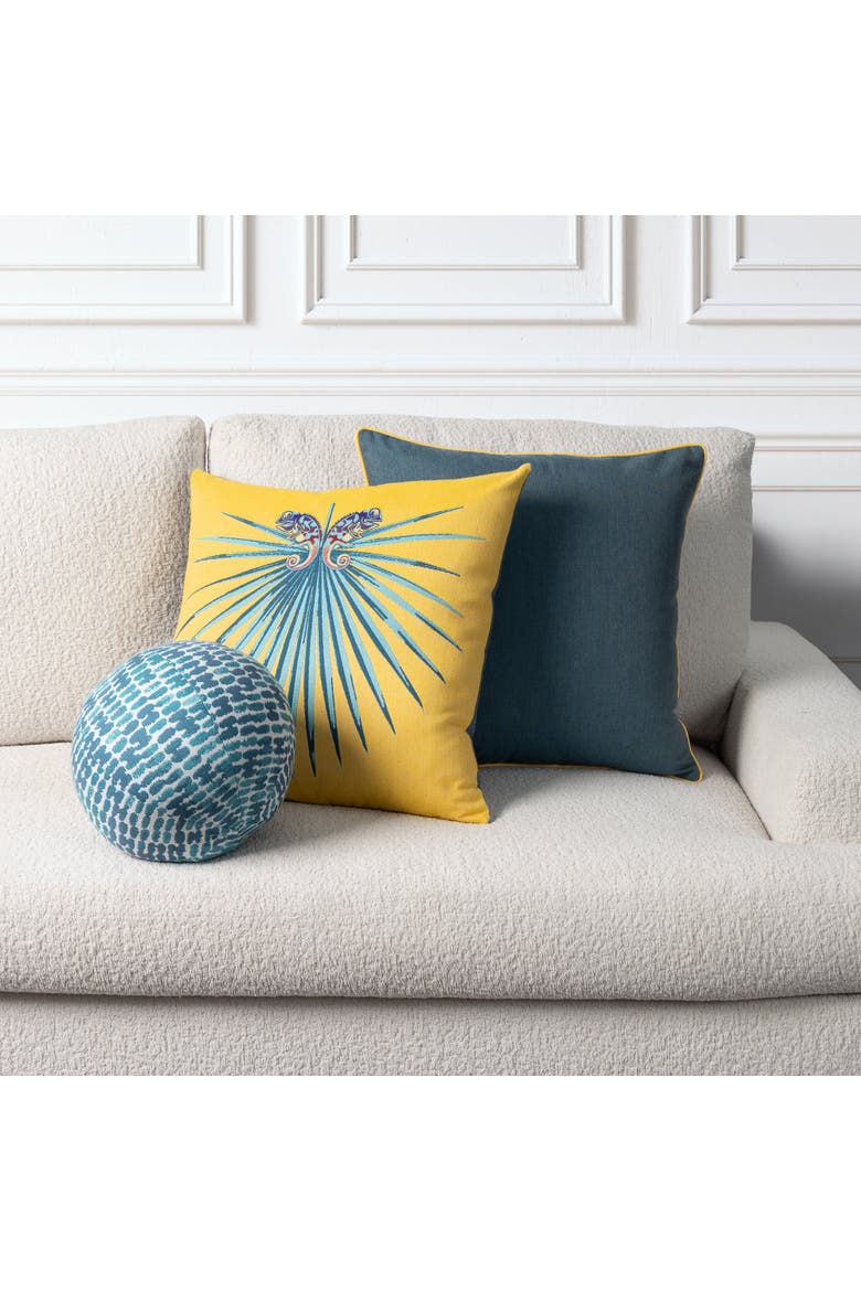 Lagoon Sunrise Indoor & Outdoor Woven Accent Pillow & Insert with contrasting self-welt cord, Alternate, color, Lagoon