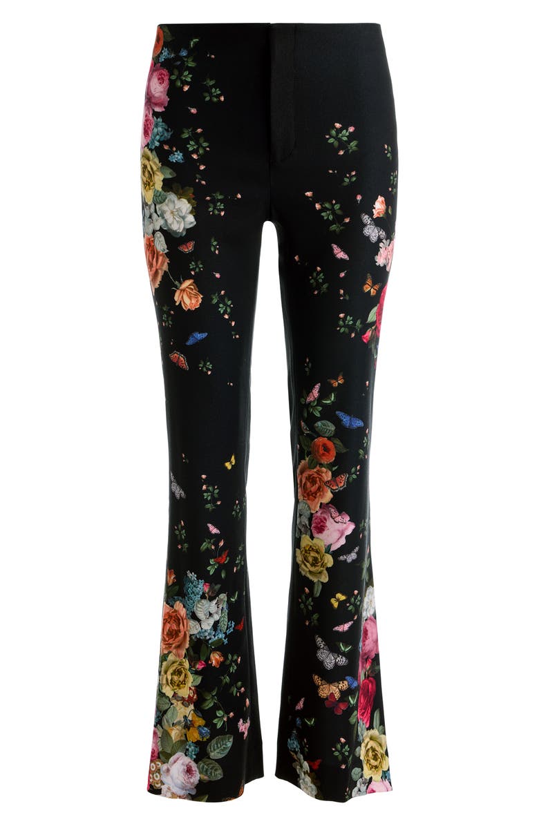 Alice + Olivia Teeny Floral Fit & Flare Bootcut Pants, Alternate, color, Solar Strength Black