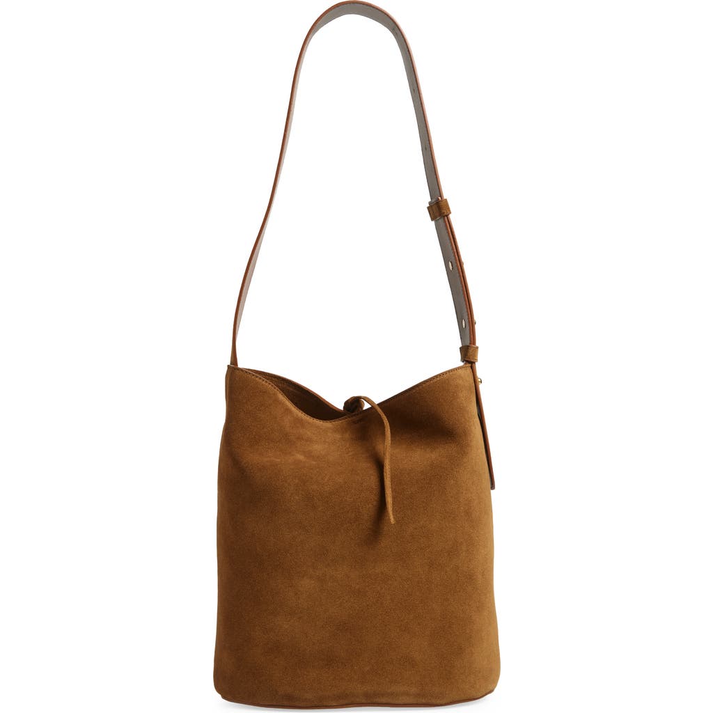 Lie Studio Lié Studio Norma Leather Bucket Tote In Maple Brown Suede