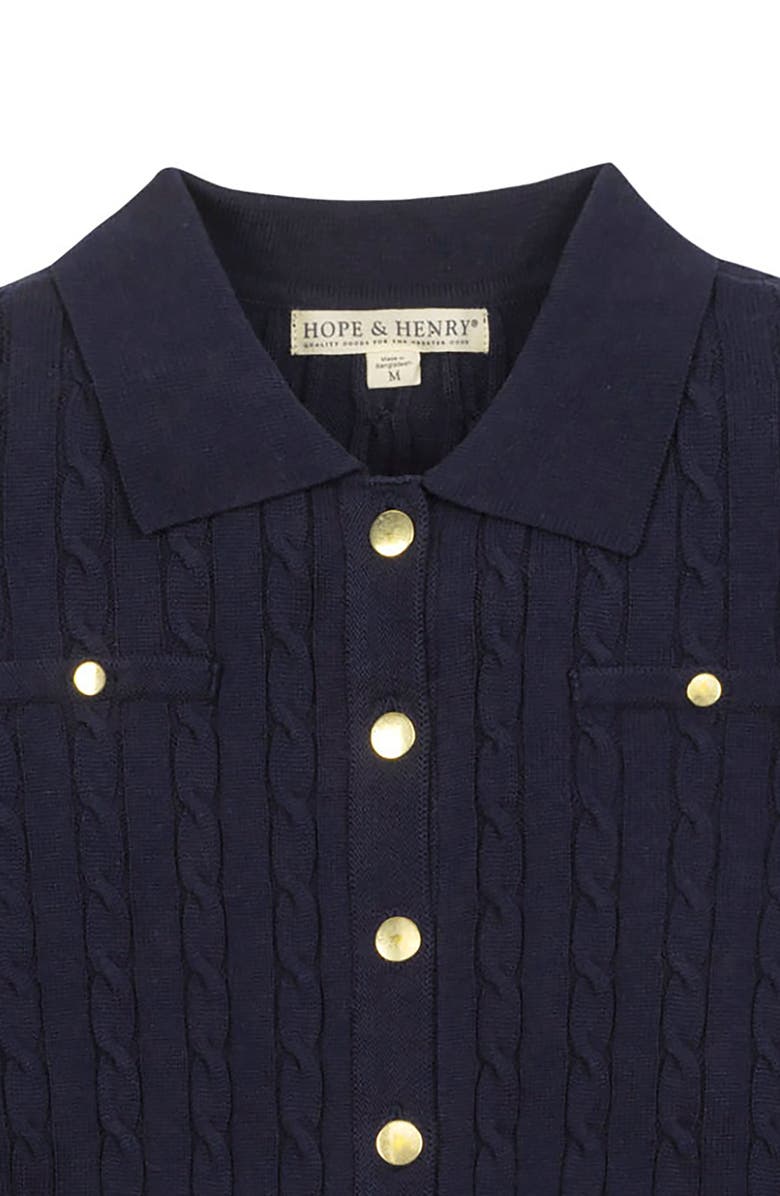 Hope & Henry Organic Cable Knit Collared Cardigan Sweater, Alternate, color, Navy Cable
