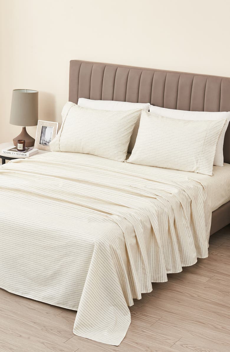 Woven & Weft Stripe Microfiber Sheet Set, Alternate, color, Light Grey