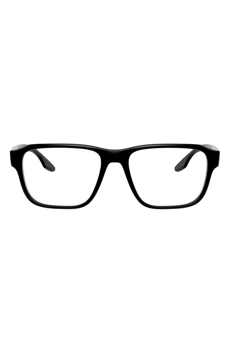 Prada Linea Rossa 54mm Rectangular Optical Glasses, Main, color, Black