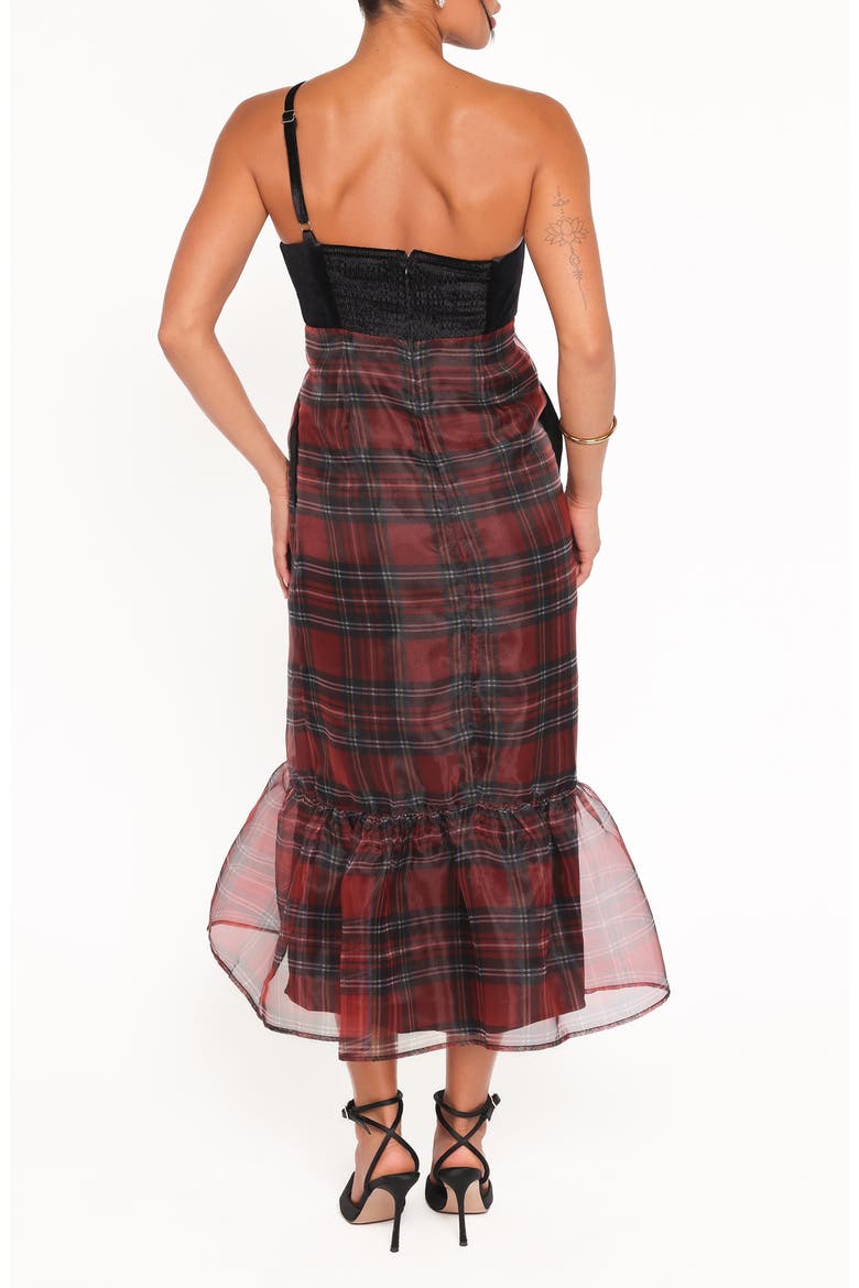 Amelie Bow Velvet & Organza Maxi Dress, Alternate, color, RED PLAID
