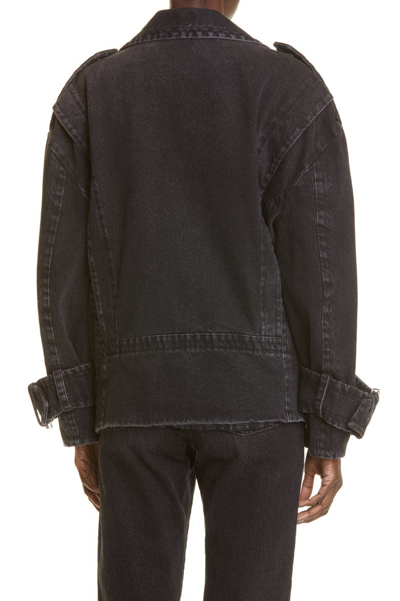 Oversize Denim Moto Jacket, Alternate, color, BLACK