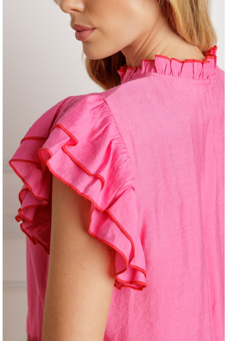 Contrast Stitching Ruffle Top, Alternate, color, PINK