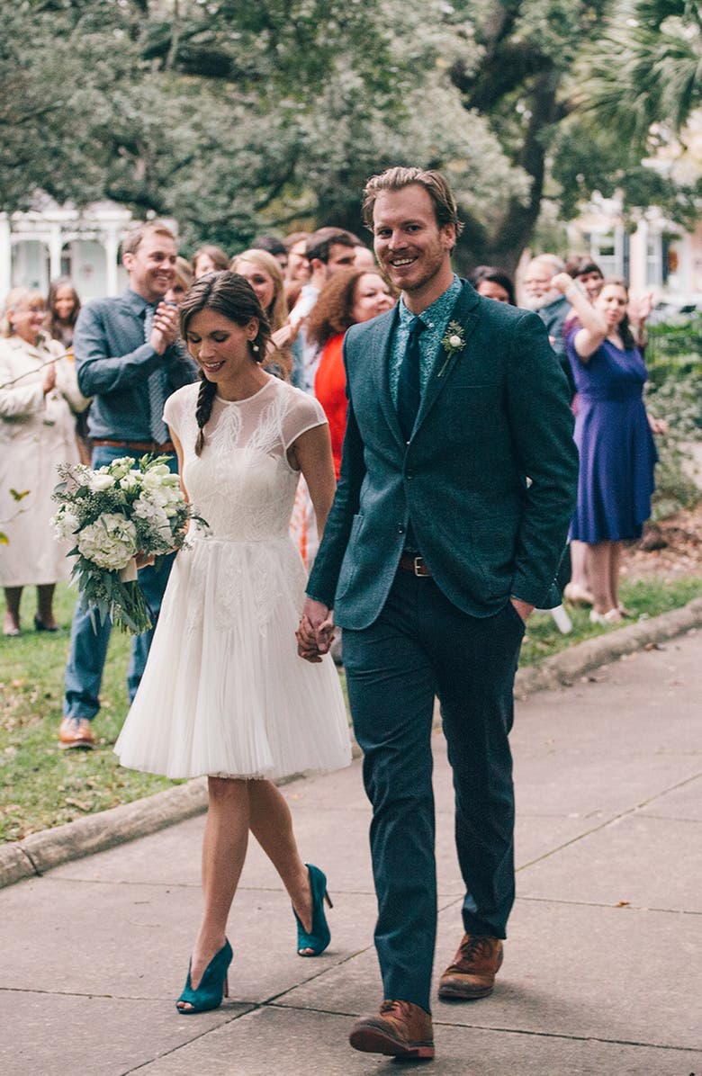 Ted Baker London 'Miyaa' Embroidered Mesh Fit & Flare Dress, Alternate, color, 