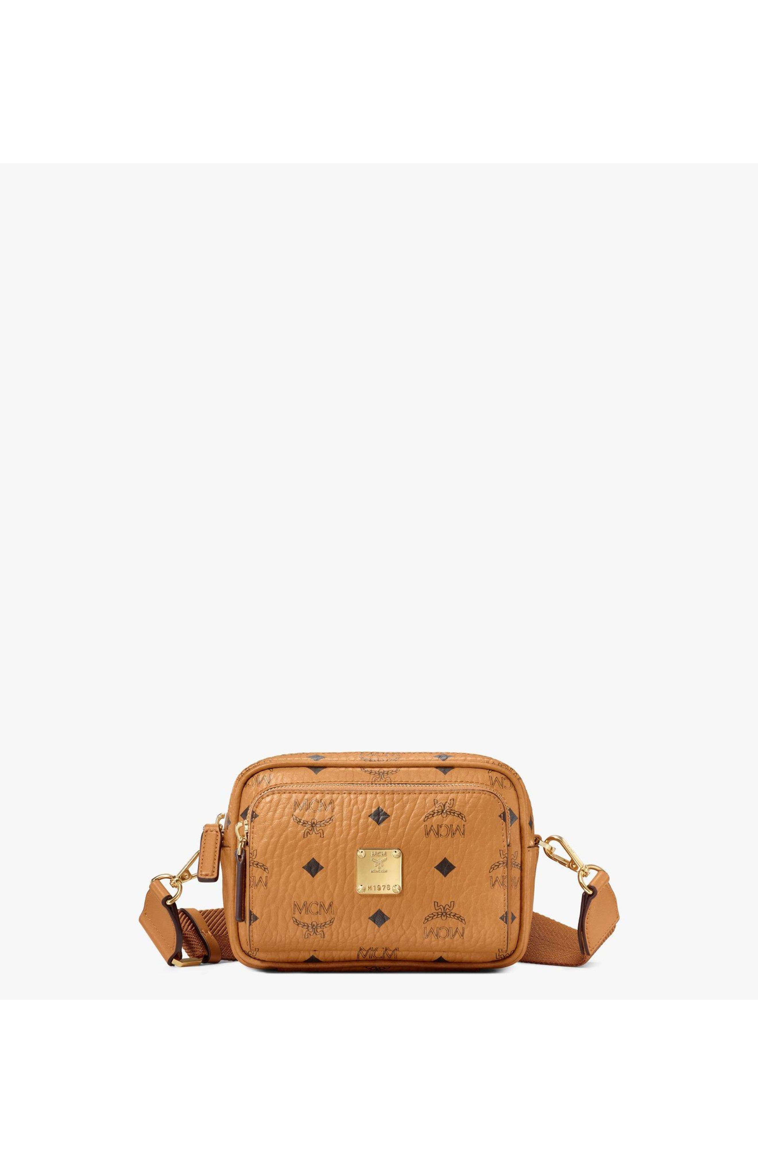 MCM Aren Crossbody in Visetos, Main, color, Cognac