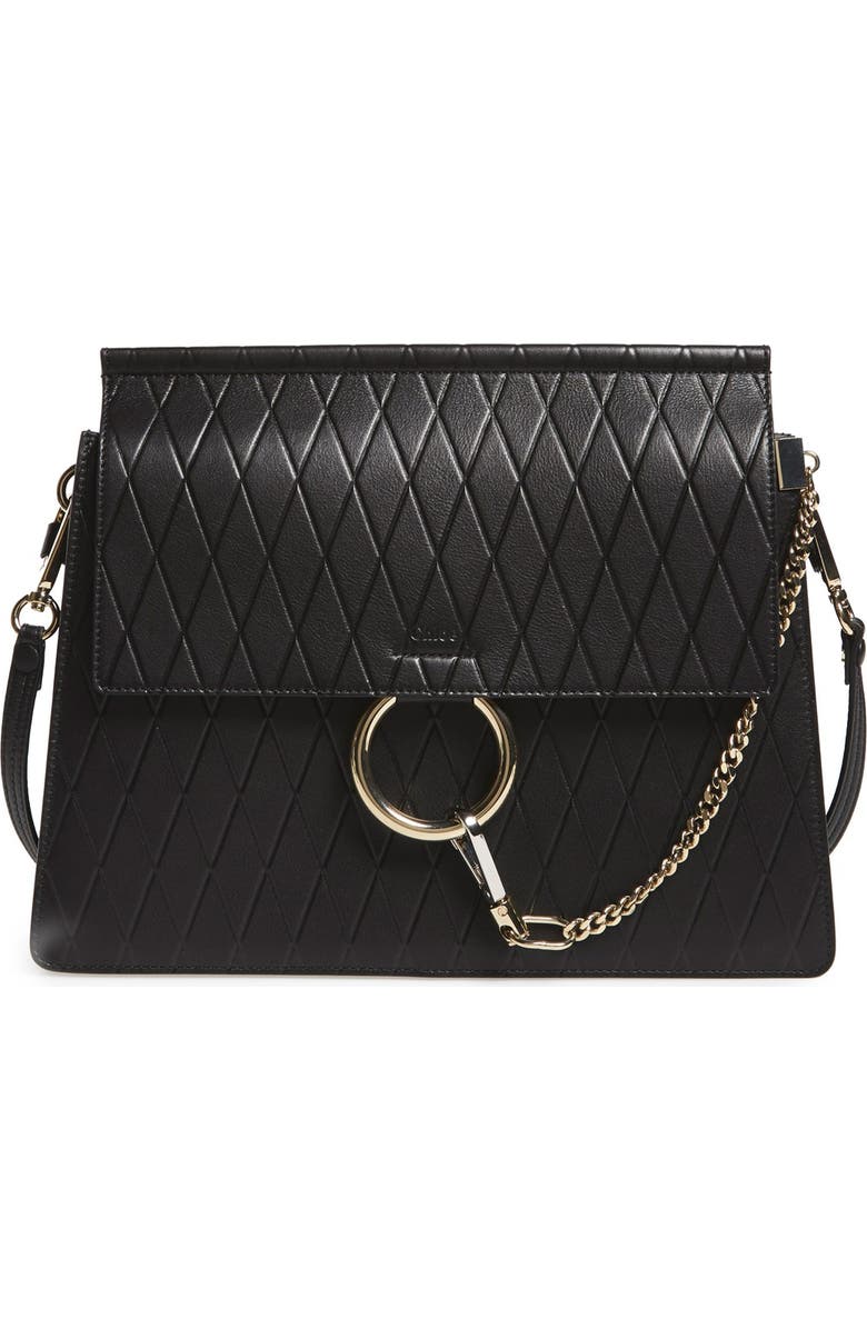 Chloé 'Medium Faye' Diamond Embossed Leather Shoulder Bag, Main, color,