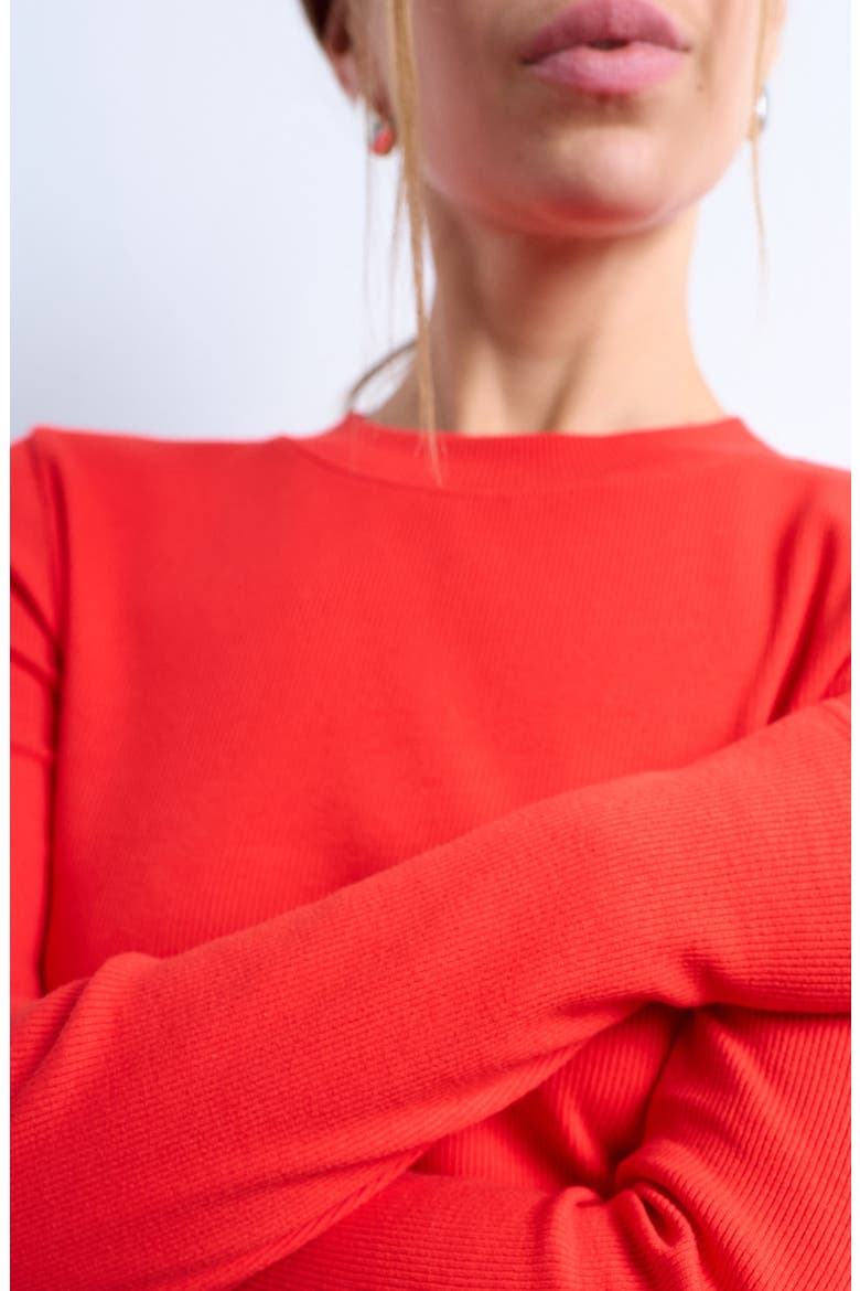 Long Sleeve Curve Hem Top, Alternate, color, RED