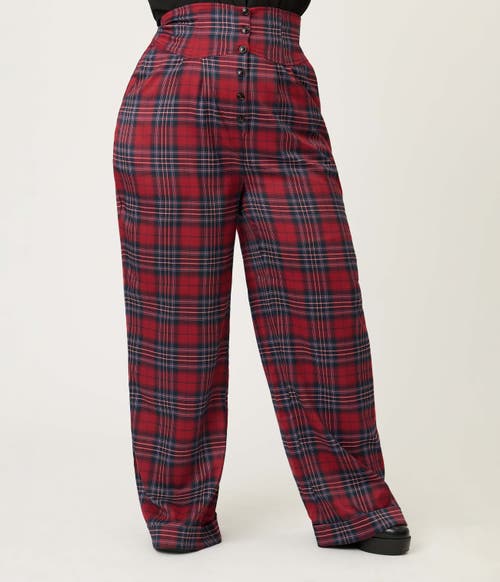 Unique Vintage Plus Size High Waist Trouser In Red