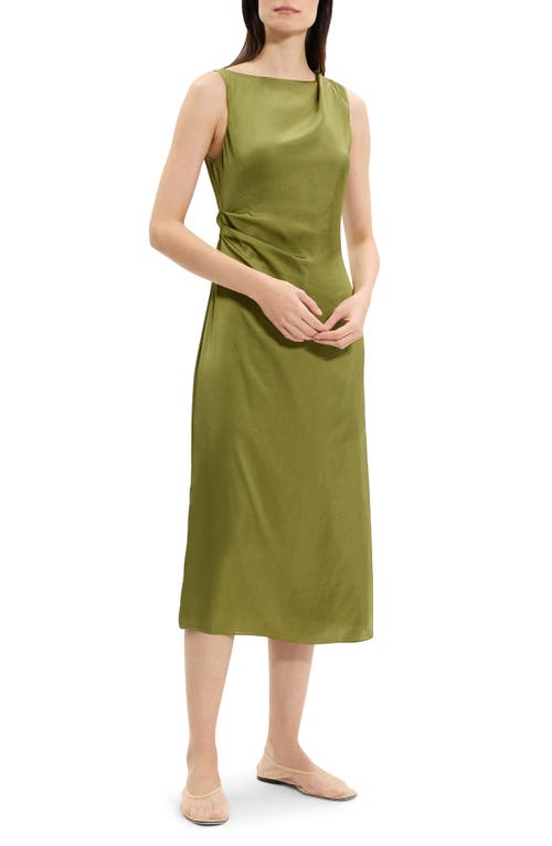 Theory Ruched Sleeveless Midi Dress In Green