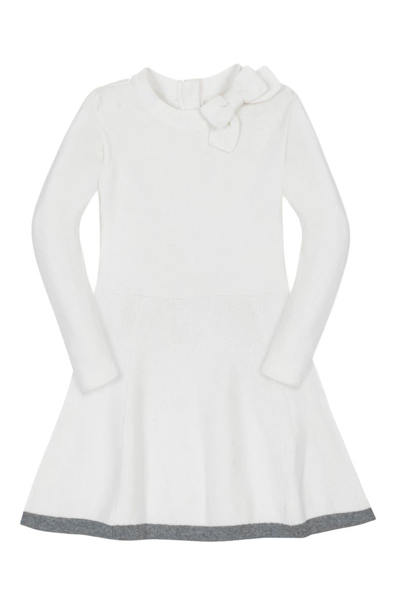 Hope & Henry Girls' Organic Mock Neck Bow Detail Sweater Dress, Toddler, Main, color, Soft White Bow Neck