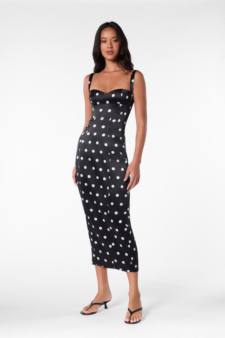 Dominique Print Dress, Alternate, color, Black White Polka Dot