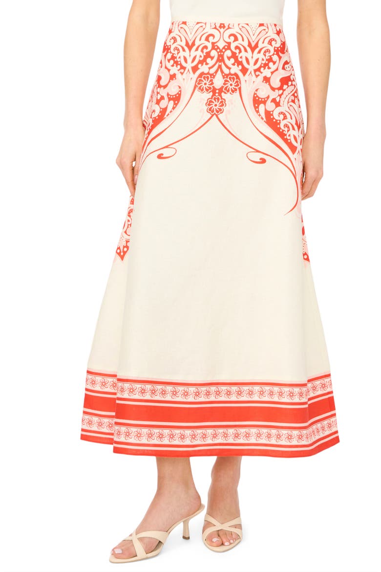 Carmen Floral Print Linen Maxi Skirt, Main, color, FIRE ORANGE