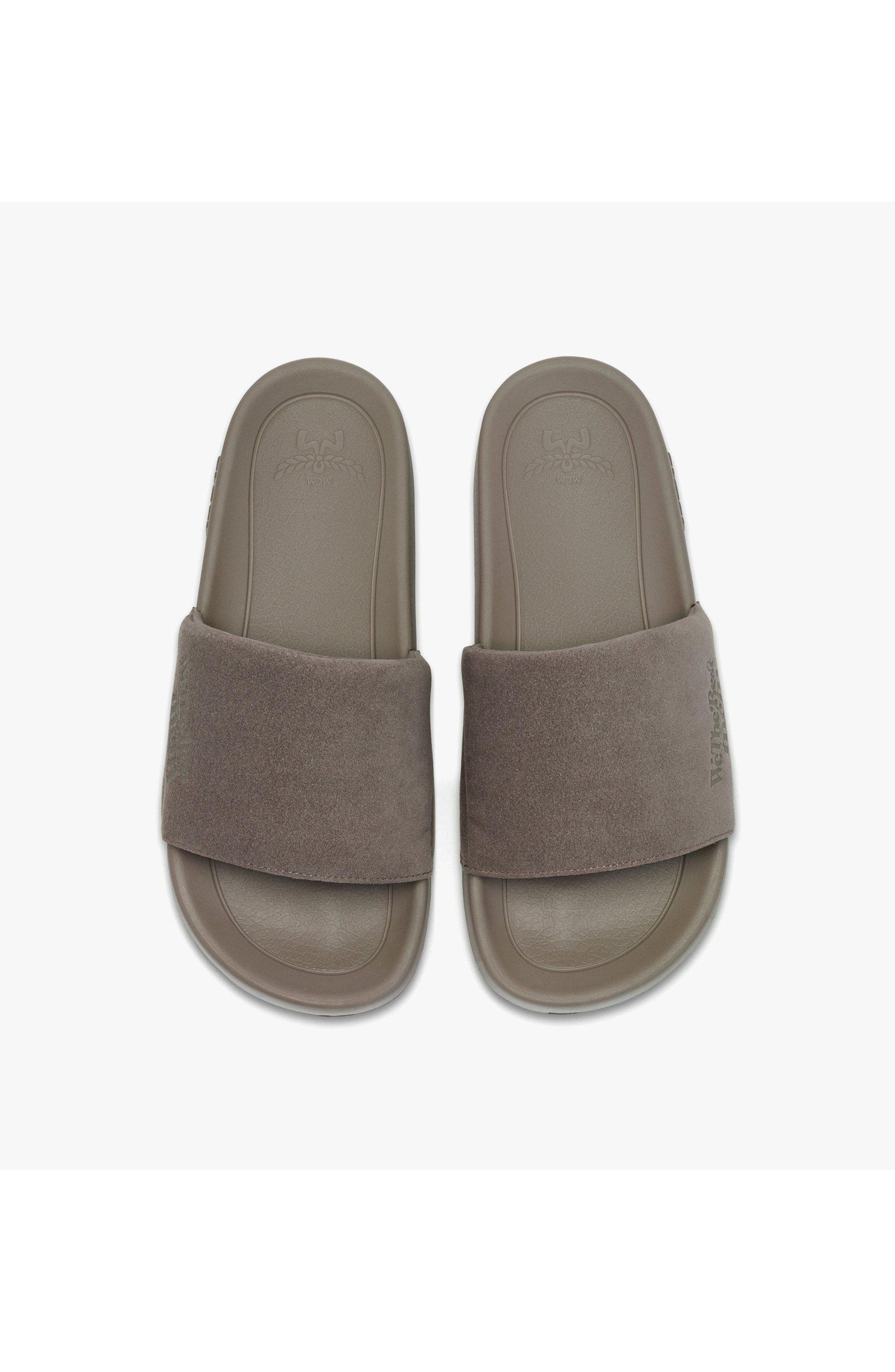 x We The Best Ultrasuede Slides, Alternate, color, Taupe Grey
