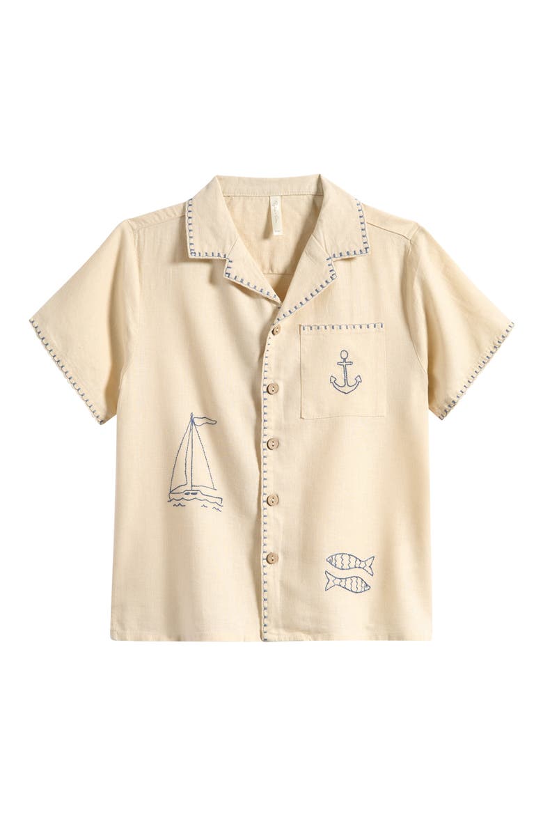 Kids' Embroidered Sailor Camp Shirt, Main, color, NATURAL