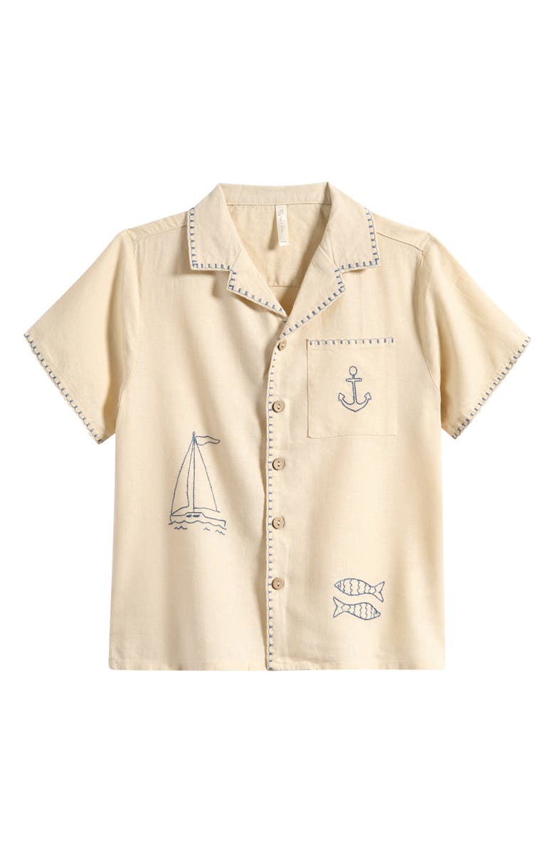 Rylee + Cru Kids' Embroidered Sailor Camp Shirt, Main, color, Natural