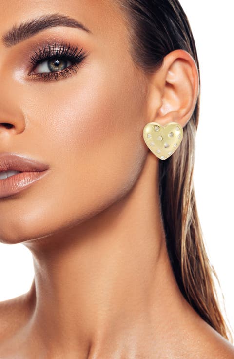 Set of 2 Cubic Zirconia Heart Stud Earrings