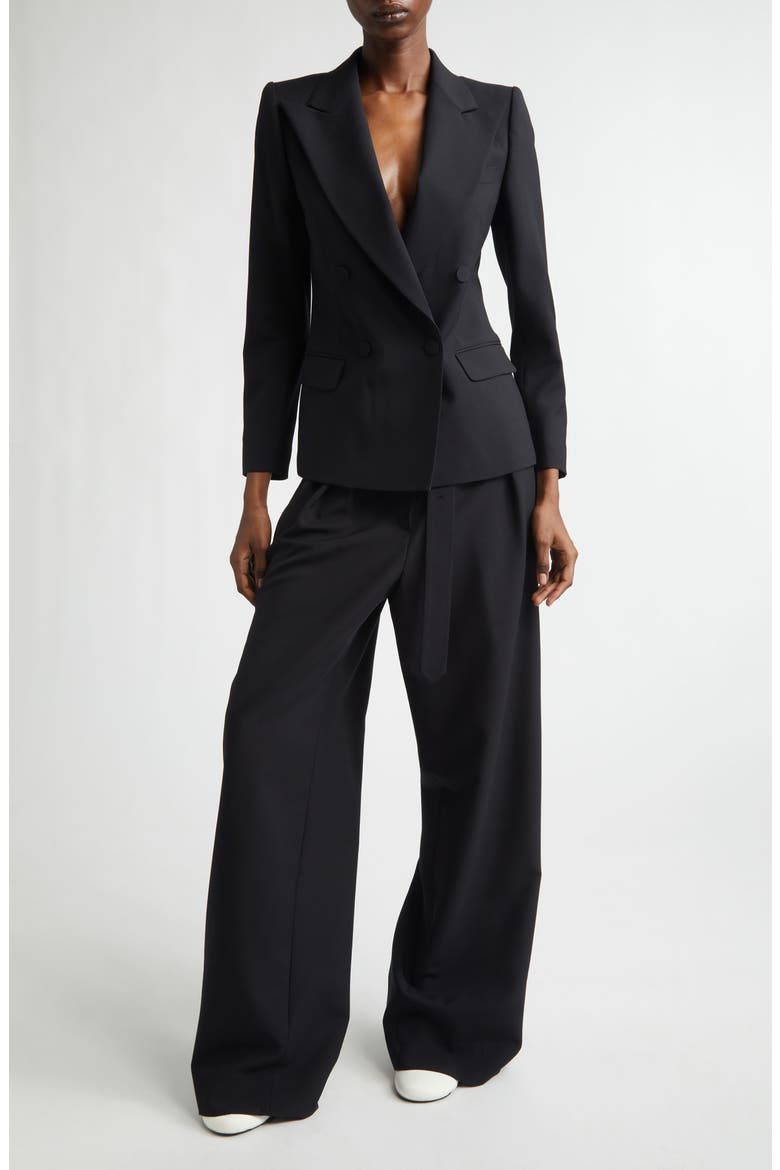 Beaura Double Breasted Wool & Mohair Twill Blazer, Alternate, color, BLACK