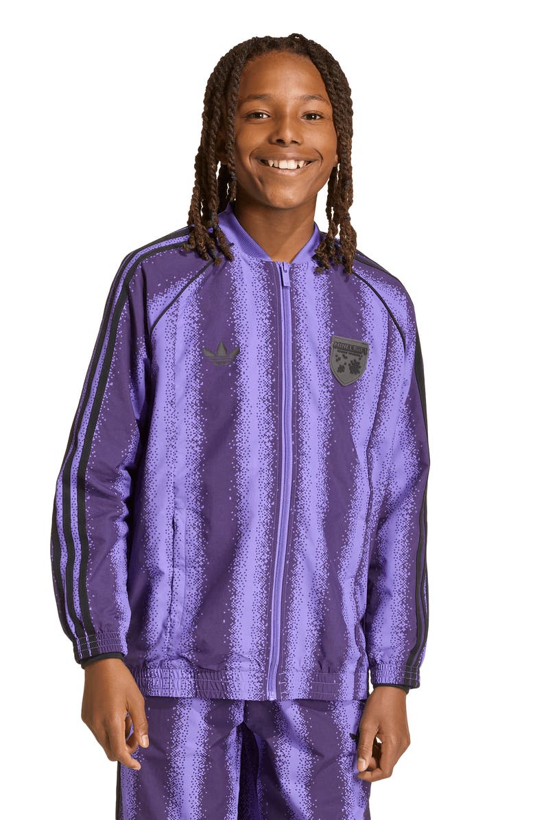 adidas Originals Kids' Minecraft 3-Stripes Track Jacket, Alternate, color, Purple Rush/ Violet
