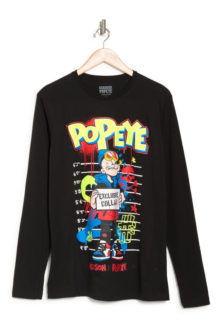 Popeye Long Sleeve Graphic T-Shirt, Alternate, color, BLACK